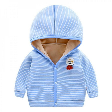 

Malisata Autumn Baby Girl Boy Outerwear Thicken Velvet Outfits Tops Striped Pattern Casual Long Sleeve Hoodie Coat