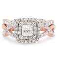 thumbnail image 2 of AFFY 1 Carat Princess & Round Moissanite Diamond Halo Bridal Ring Set 14K Rose Gold over Silver-4, 2 of 7