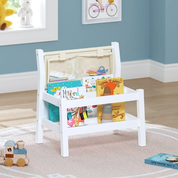 STAROUS Kids Bookshelf with Clear Pouch, Montessori Book Shelf for Toddlers, Floor Book Display Organizer for Kids Room, Nursery or Classroom, White