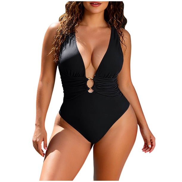 Trajes de Baño de Corte Alto para las Mujeres Correa sin Espalda Color Sólido con Cojín de Pecho Verano Inalámbrico