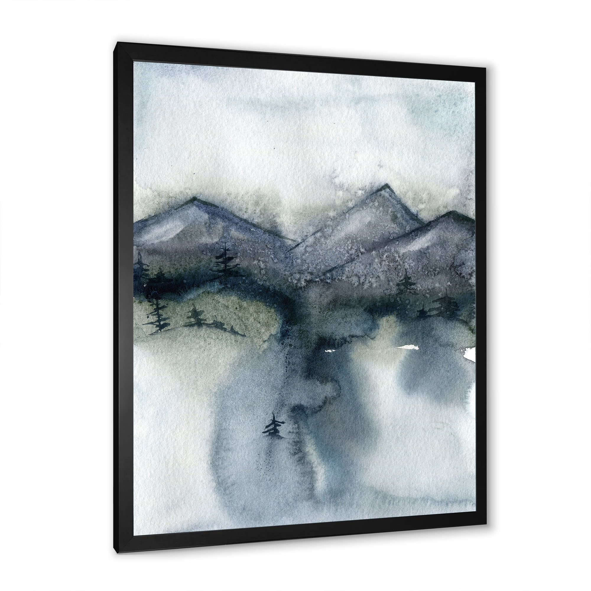 Designart 'Minimalistic Landscape of Mountains Snow and Trees' Modern Framed Art Print