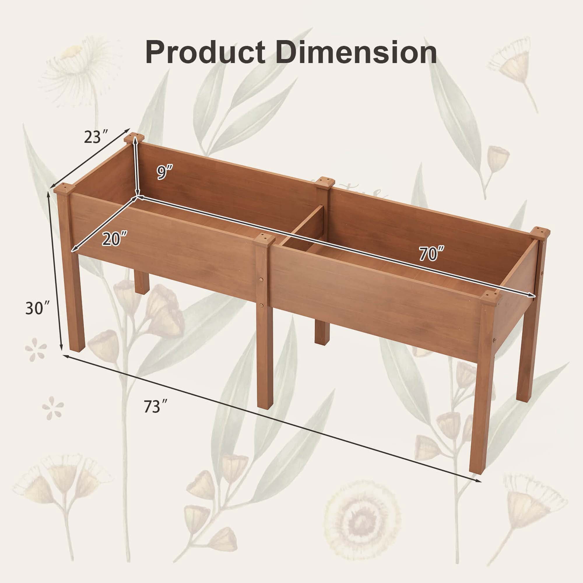 Costway Raised Garden Bed Elevated Fir Wood Planter Box with 2 Large Planting Areas Brown
