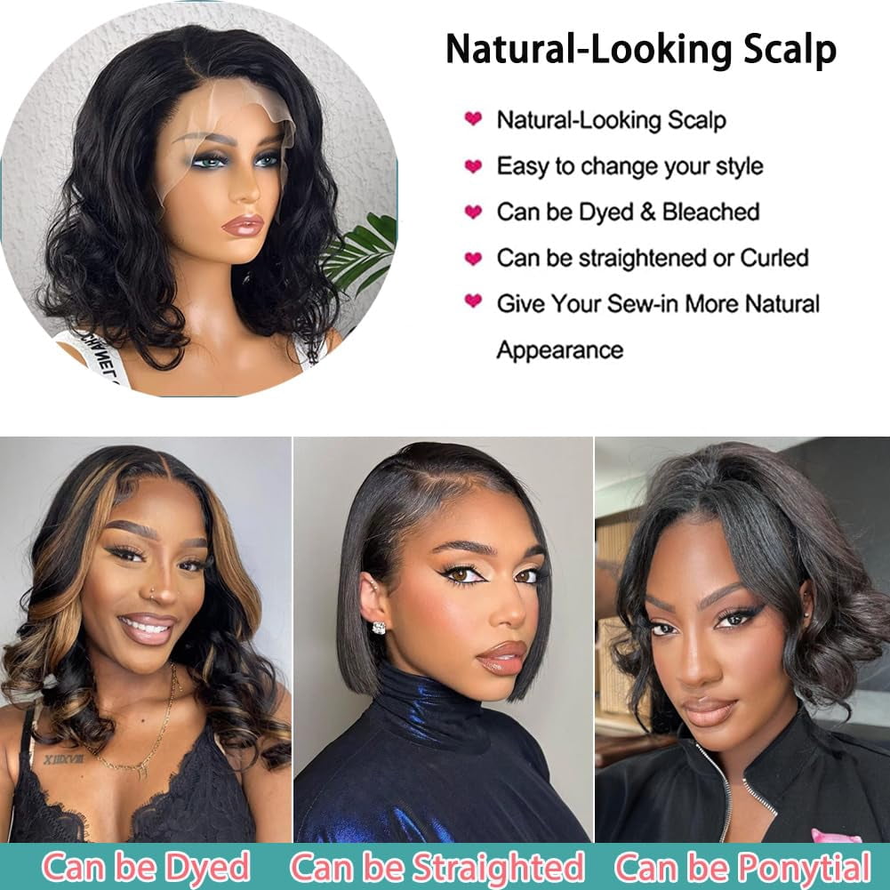 Short Body Wigs for Black Women Human Hair Pre Plucked Glueless Body Wave Lace Front Wigs Human Hair with Baby Hair 13x4 HD Transparent Lace Frontal Wigs with Natural Hairline 14 Inch