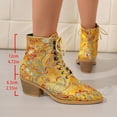 thumbnail image 4 of Womens Ankle Boots Elegant Floral Embroidery Stacked Heel Lace up High Top Pointed Toe Dressy Fall Booties, 4 of 6