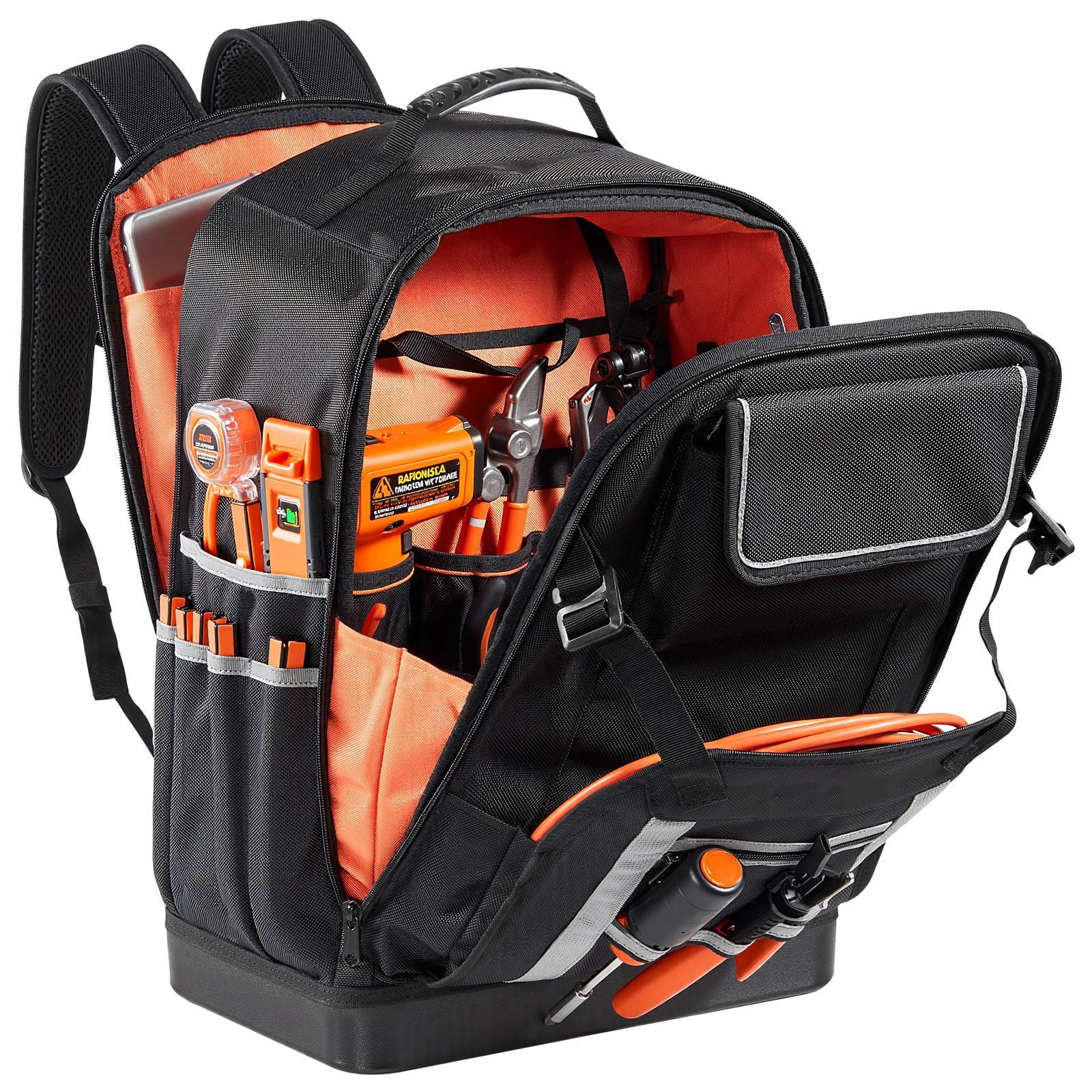 Tool Backpack 56 Pockets, 100 lbs Capacity, Ballistic Nylon, Combination Lock, Charging Port, for Electrician Plumber HVAC