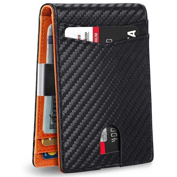 Slim Thin Small Wallet ID Credit Card Holder RFID Blocking Anti-scan Genuine Leather Wallet with Money Clip Mens Slim Wallet 02