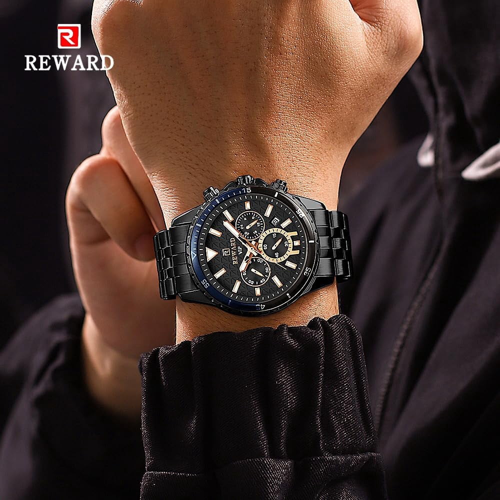 Mens Watches Analog Quartz Chronograph Stainless Steel Watches for Men 30M Waterproof Men's Wrist Watches with Calendar Luxury Business Work Casual Watch Elegant Gifts