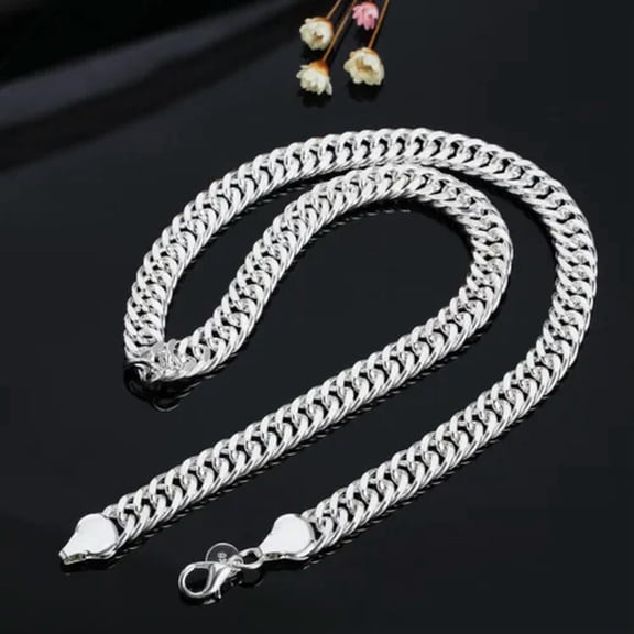 QQTDFG Cool 925Sterling Silver Full Sideway Men's Chains Necklace 10MM 20" 24" NY039-20"