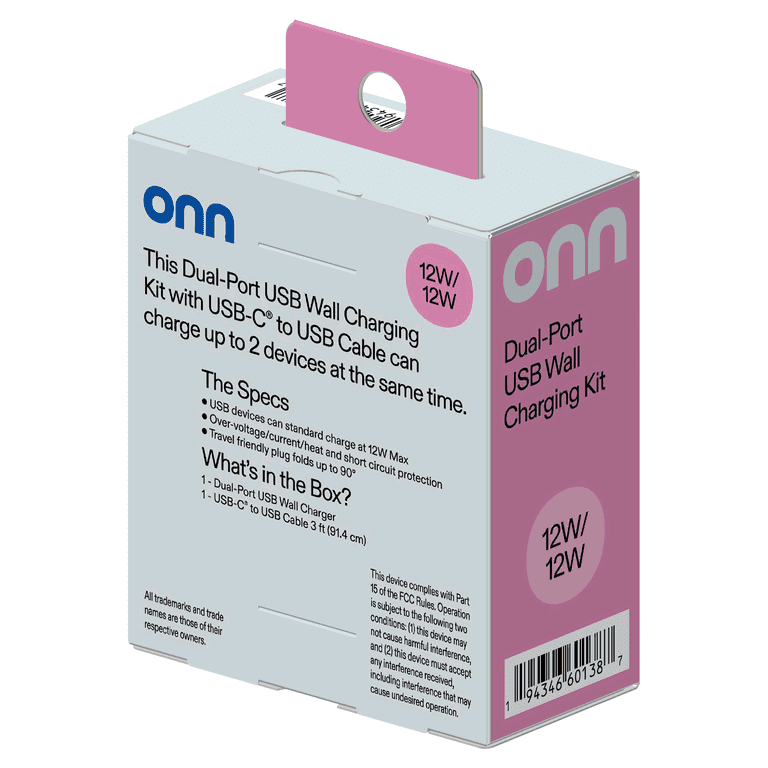 onn 24W Dual-Port USB-A Wall Charger with USB-C Cable photo 6