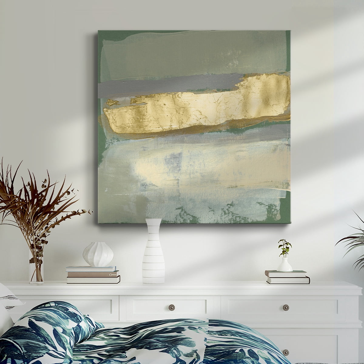 Wexford Home Sage & Gold Swipe VIII-Premium Gallery Wrapped Canvas, 24" x 24" - Ready to Hang