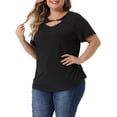 thumbnail image 4 of Unique Bargains Women's Plus Size Basic Top Short Sleeve Metal Chain Front T-Shirts 3X Black, 4 of 6