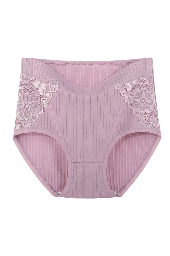 Women Underpants Plus Size Lace Patchwork High Waist Solid Color Protective Soft Cotton Menstrual Period Women Briefs for Daily Wear