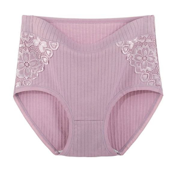 huanledash Women Underpants Plus Size Lace Patchwork High Waist Solid Color Protective Soft Cotton Menstrual Period Women Briefs for Daily Wear