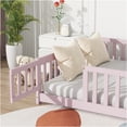 thumbnail image 5 of JERFIT Full Size Low Profile Floor Bed Frame with Safety Guardrail Gate, Platform Bed with Fence for Space Saving, Pink, 5 of 10
