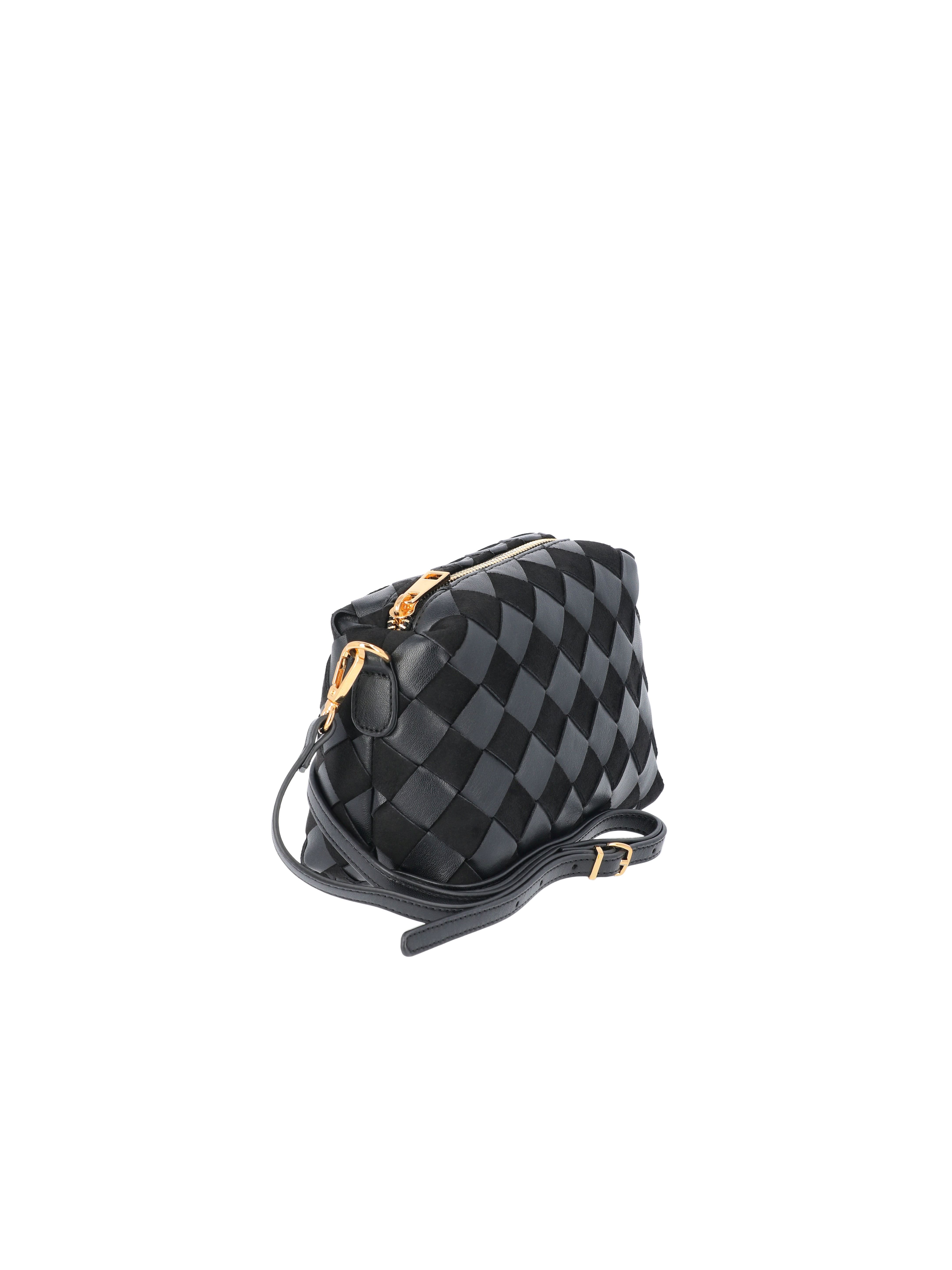 Time and Tru Women's Faux Leather and Suede Woven Camera Crossbody Bag, Black
