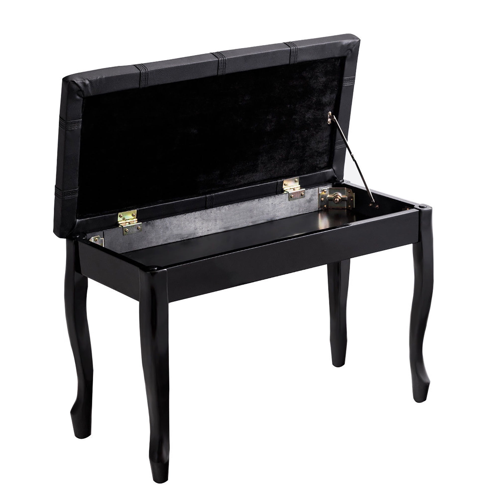 Costway PU Leather Solid Wood Piano Bench Padded Double Duet Keyboard Seat Storage Black