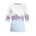 thumbnail image 4 of MGCWSH 3/4 Length Sleeve Womens Tops Dressy Casual Crew Neck T Shirts Three Quarter Length Tunic 2024 Summer Tops for Women Sky Blue S, 4 of 5
