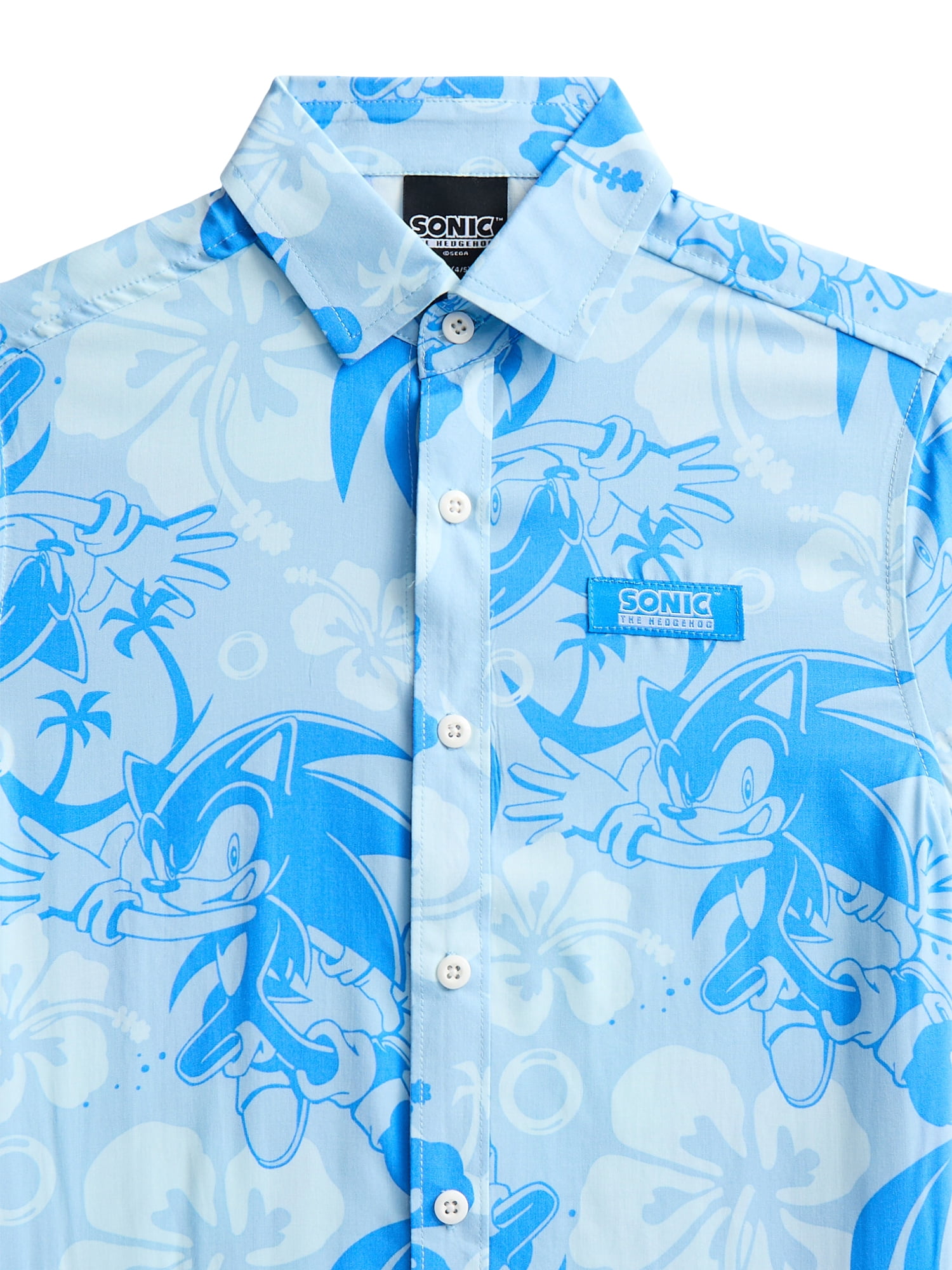 Sonic the Hedgehog Boys Graphic Button Up Resort Shirt, Sizes 4-18
