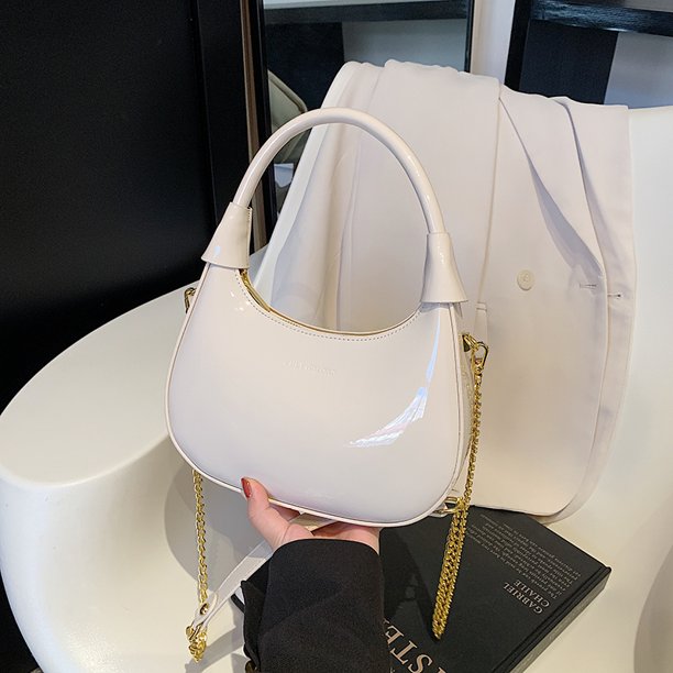 Bolso hombro Mujeres All-Match Patent Bolet Bag Crescent Color sólido Crossbody Bolse Femenino