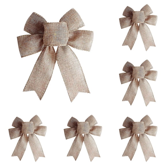 Mini Burlap Bows for Wreaths, Rustic Jute Wreath Bow Christmas Tree Topper, Natural Farmhouse Holiday Party Decor, 5PCS