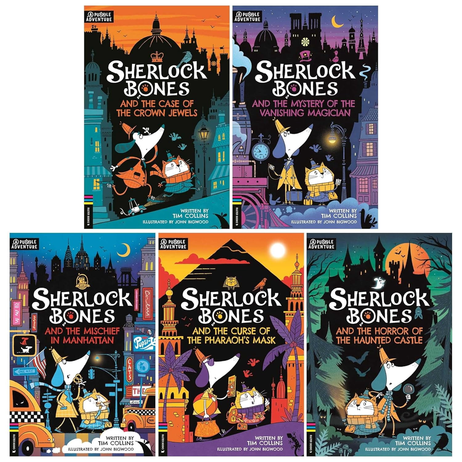 Adventures of Sherlock Bones 5 Book Set by Tim Collins &ndash; Funny Mystery Adventure Collection for Kids