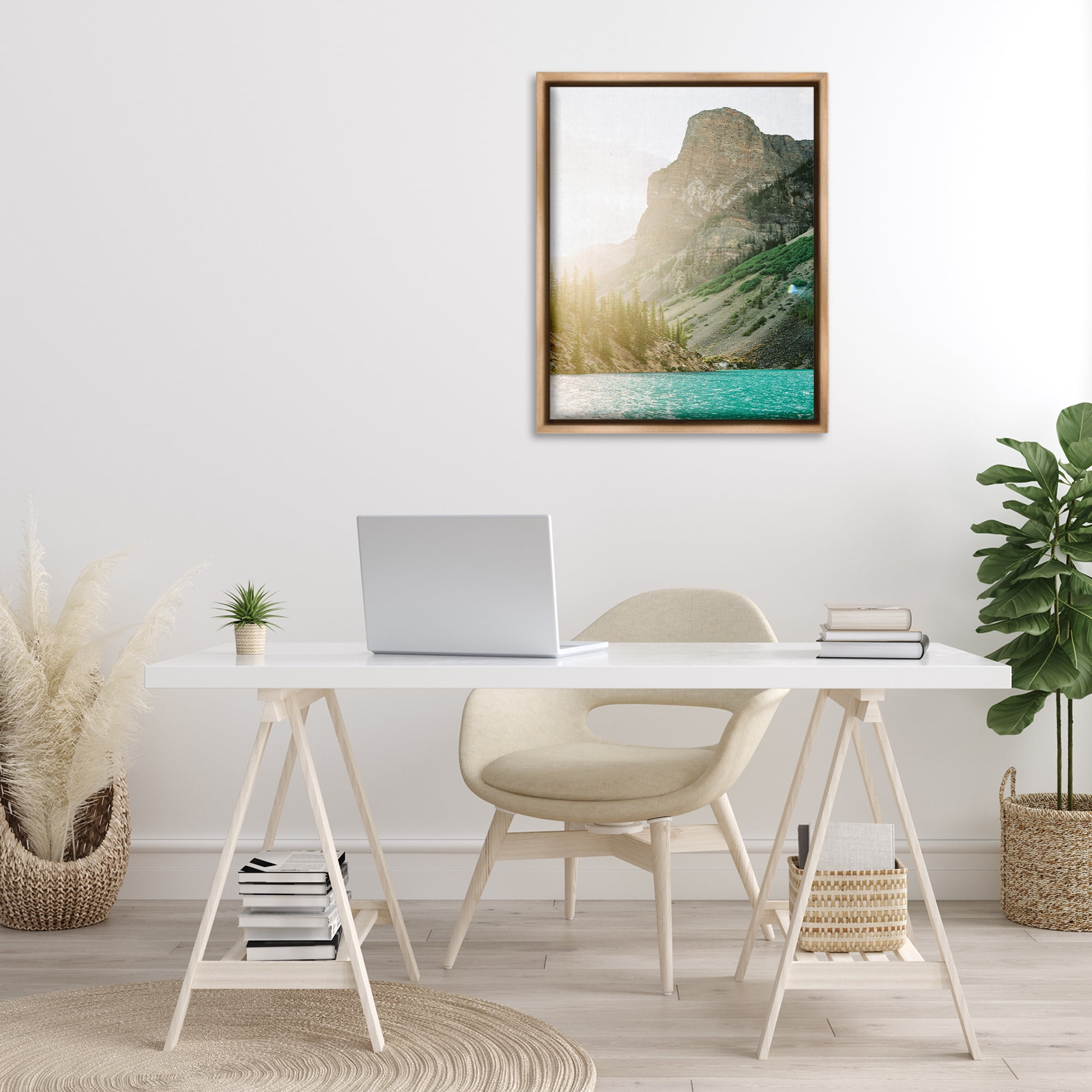 Stupell Industries Sunlit Hills Peak Landscape Photography Brown Floater Framed Art Print Wall Art, 25 x 31