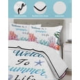 thumbnail image 3 of Full Size Quilt Bedding Set, Summer Sea Coral Reversible Summer Quilt 3 Pieces, Nautical Coastal Seaweed Starfish Watercolor Lightweight Bedspreads Coverlets with 2 Pillow Shams for All Seasons, 3 of 5