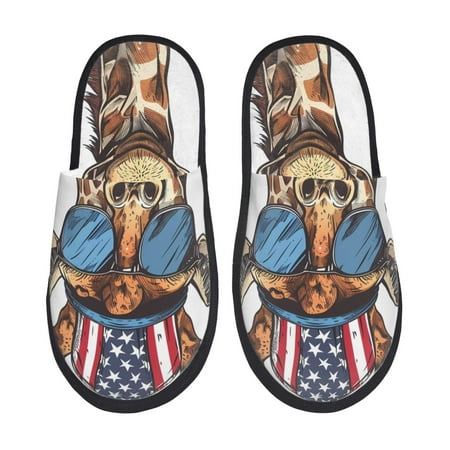 Balery American Giraffe Style Slient Indoor Furry Fleece Comfort House Shoes Soft Non-Slip Home Shoes Cotton slippers House Slippers-- Large
