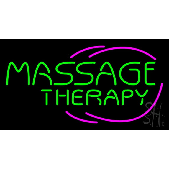Green Massage Therapy LED Neon Sign 13 x 24 - inches, Black Square Cut Acrylic Backing, with Dimmer - Bright and Premium built indoor LED Neon Sign for Spa interior decor and storefront.