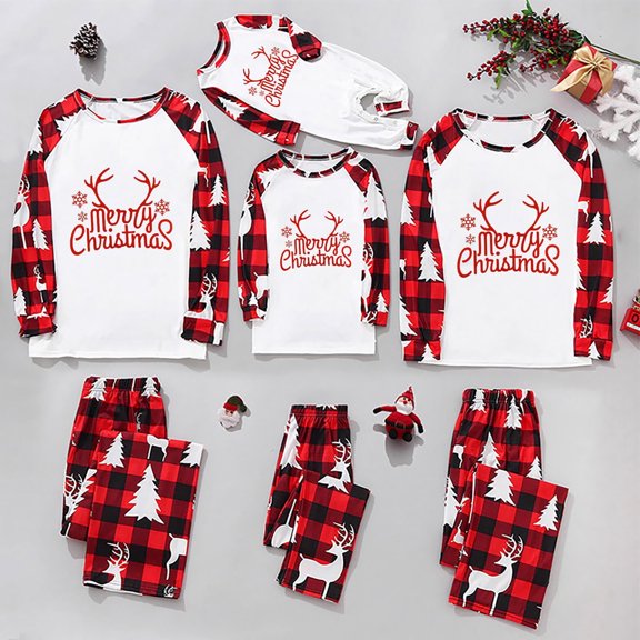 Odeerbi Matching Family Christmas Pajamas Sets Parent-Child Xmas Warm Two-piece Set Kid Home Wear Printed Jammies Set Loungewear Sleepwear for Kids