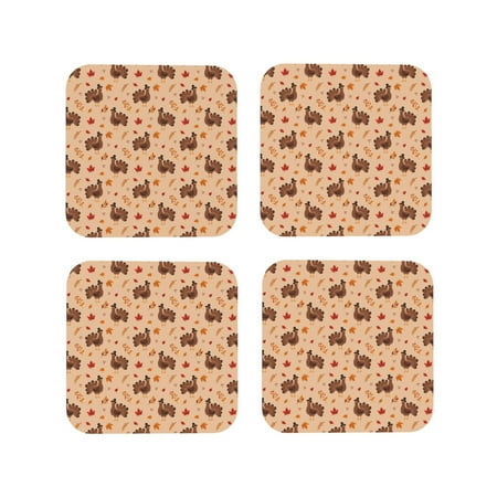 

Fuzoiu Turkey And Autumn Leaves Print Leather Coasters Set Drink Coasters Set of 4 for Tabletop Protection Durable PVC Coasters Home Décor and Housewarming Gift-Square