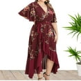 thumbnail image 2 of Moxiu Women's Plus Size Boho Floral Maxi Dress Curvy Short Sleeve Loose V Neck Flomal Long Dress Summer Wrap Empire Waist Long Dress 2025 Wine,XXXXL, 2 of 6