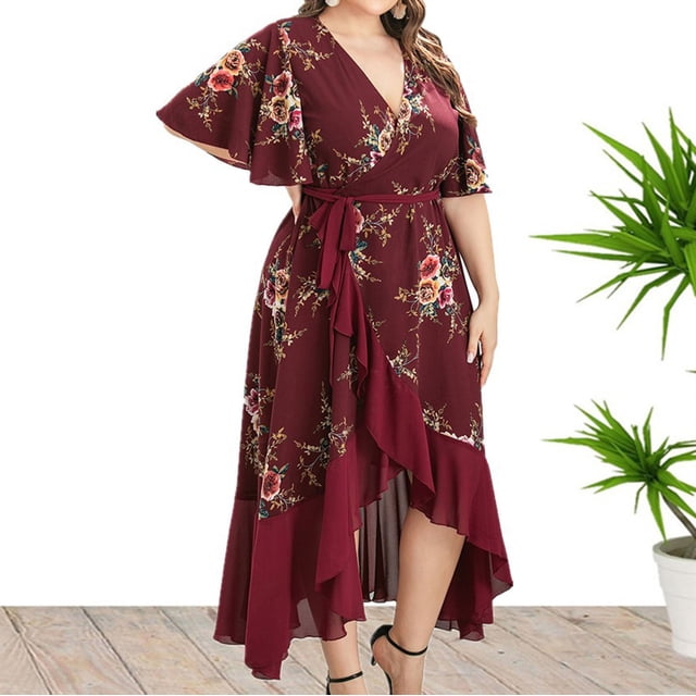 Puntoco Vestido De Manga Corta Con Cuello En V, Vestido Sexy Con Cordones Y Cuello En V Para Mujer, Talla Grande, Color Burdeos Xl