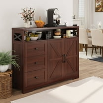 2-Doors 3-Drawers Sideboard Buffet Cabinet with Storage and Charging Station for Kitchen, Livingroom, Dining Room, Dark Brown