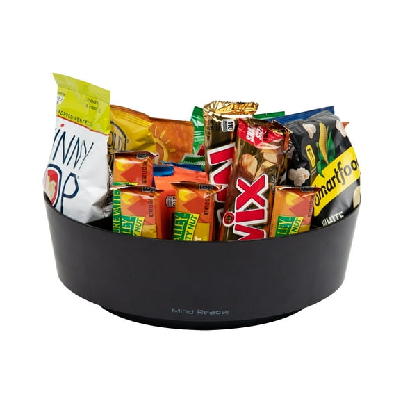 Mind Reader Snack Carousel, Countertop Organizer, Snack Tray, Condiment Holder, Breakroom, Kitchen, 12" L x 12" W x 4" H, Black