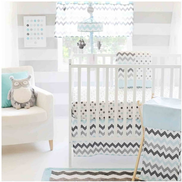 My Baby Sam Chevron 3-Piece Crib Bedding Set, Aqua/Gray ...