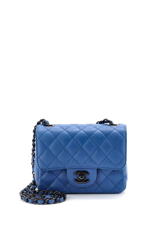 Pre-Owned So Black Square Classic Single Flap Bag Quilted Crumpled Calfskin Mini By Rebag