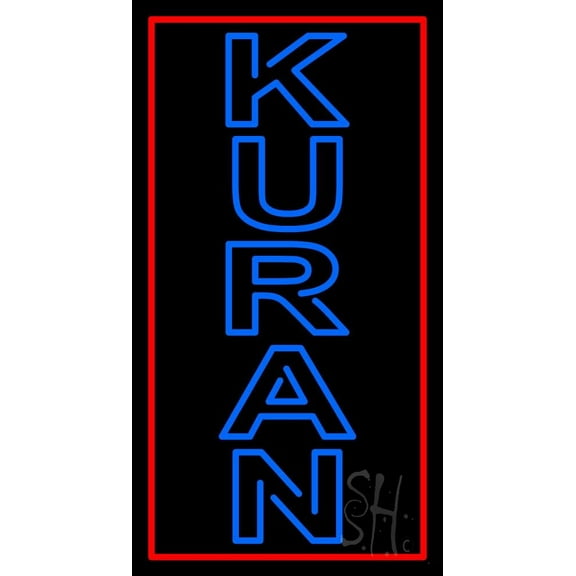 Vertical Blue Kuran LED Neon Sign 24" Tall x 13" Wide - inches Black Square Cut Acrylic Backing, with Dimmer - Premium built indoor Sign for Home décor, Event, Religious place, Store interior, Office.