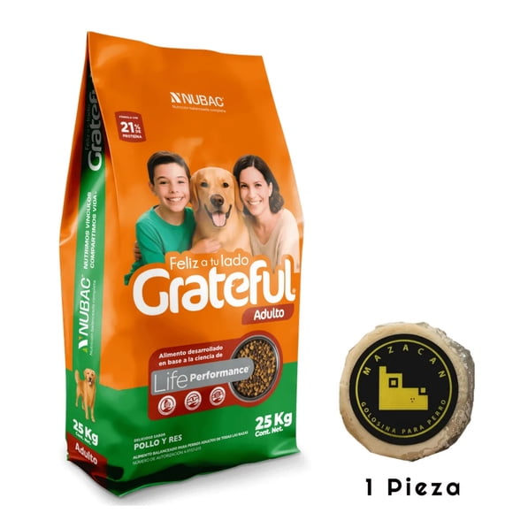 Grateful 25 Kg + Mazacan Para Perro 1 pza