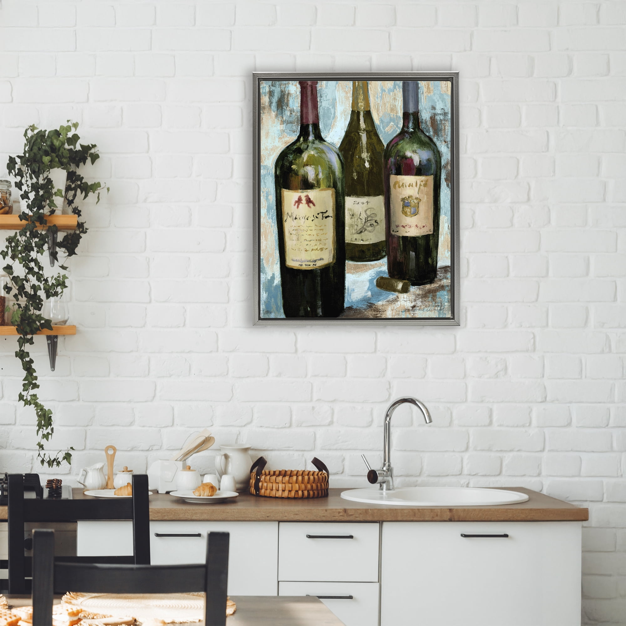 Stupell Industries Labeled Wine Bottle Trio Gray Framed Floater Canvas Wall Art, design by Lanie Loreth
