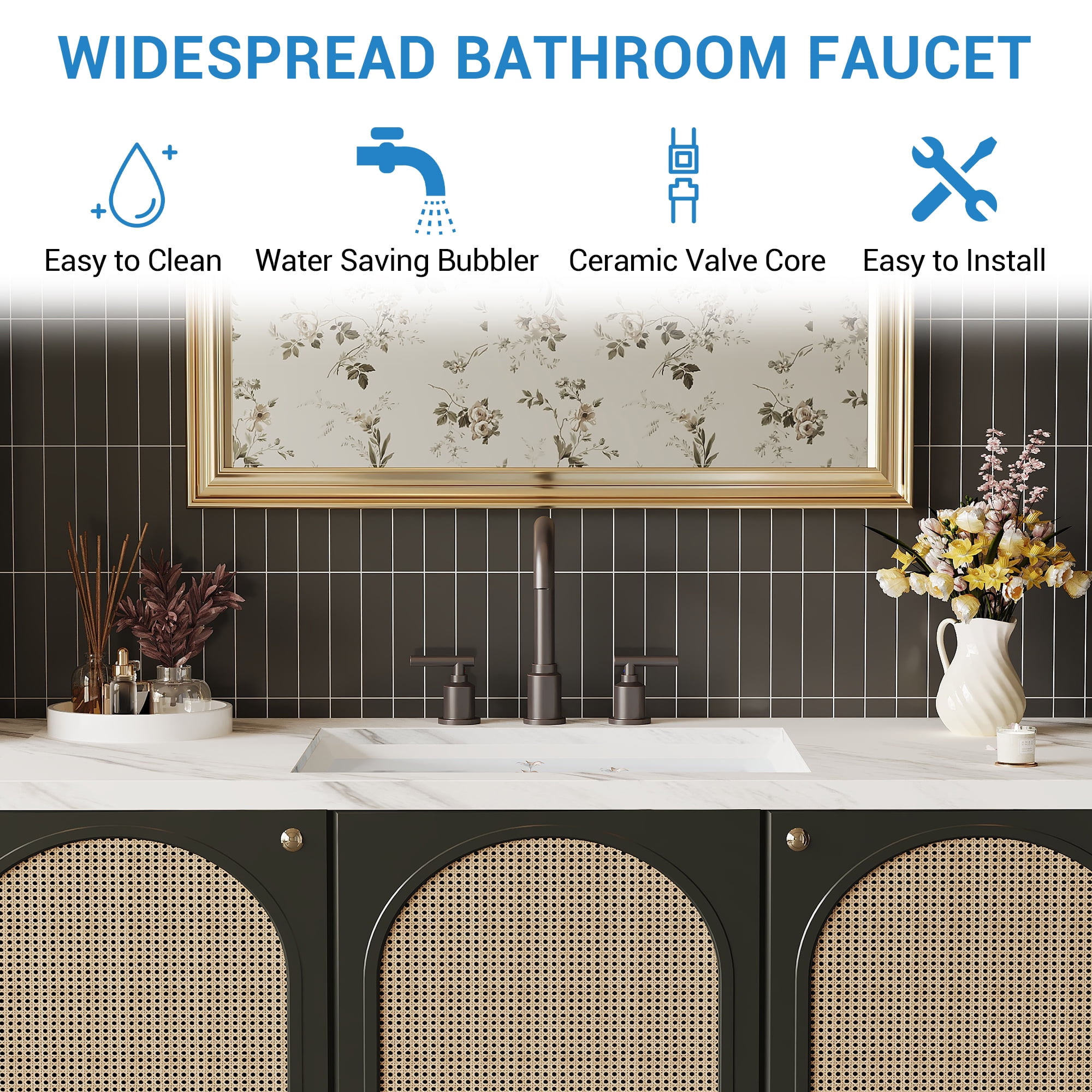 Widespread Bathroom Sink Faucet 8" - Brushed Nickel for 3-Hole Installation, gray