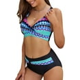 thumbnail image 2 of LAICAIW Womens Two Piece Swimsuits Wrap Front Bikini High Waisted Bottom Tummy Control Bathing Suits Vintage Print Swimwear, 2 of 7