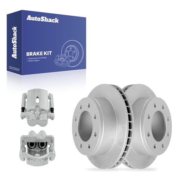 AutoShack Rear Brake Rotors & Calipers for Chevrolet & GMC, Silverado 2500 HD 2001-2006 Sierra 2500 HD 2001-2006, 4WD RWD V8 6.0L 6.6L 8.1L - Coated - ArmorStop - 12.99" (330 mm), 8-Lug