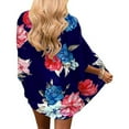 thumbnail image 4 of Rovga Women'S Swimwear Cover Ups Short Sleeve Ladies Fashion Floral Print Chiffon Cardigan Loose Beach Wear Cover Up Blouse Top S Dark Blue, 4 of 6