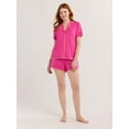 thumbnail image 2 of Joyspun Women’s Short Sleeve Notch Top and Shorts Pajama Set with Blanket Stitching, Sizes XS-3X, 2 of 6
