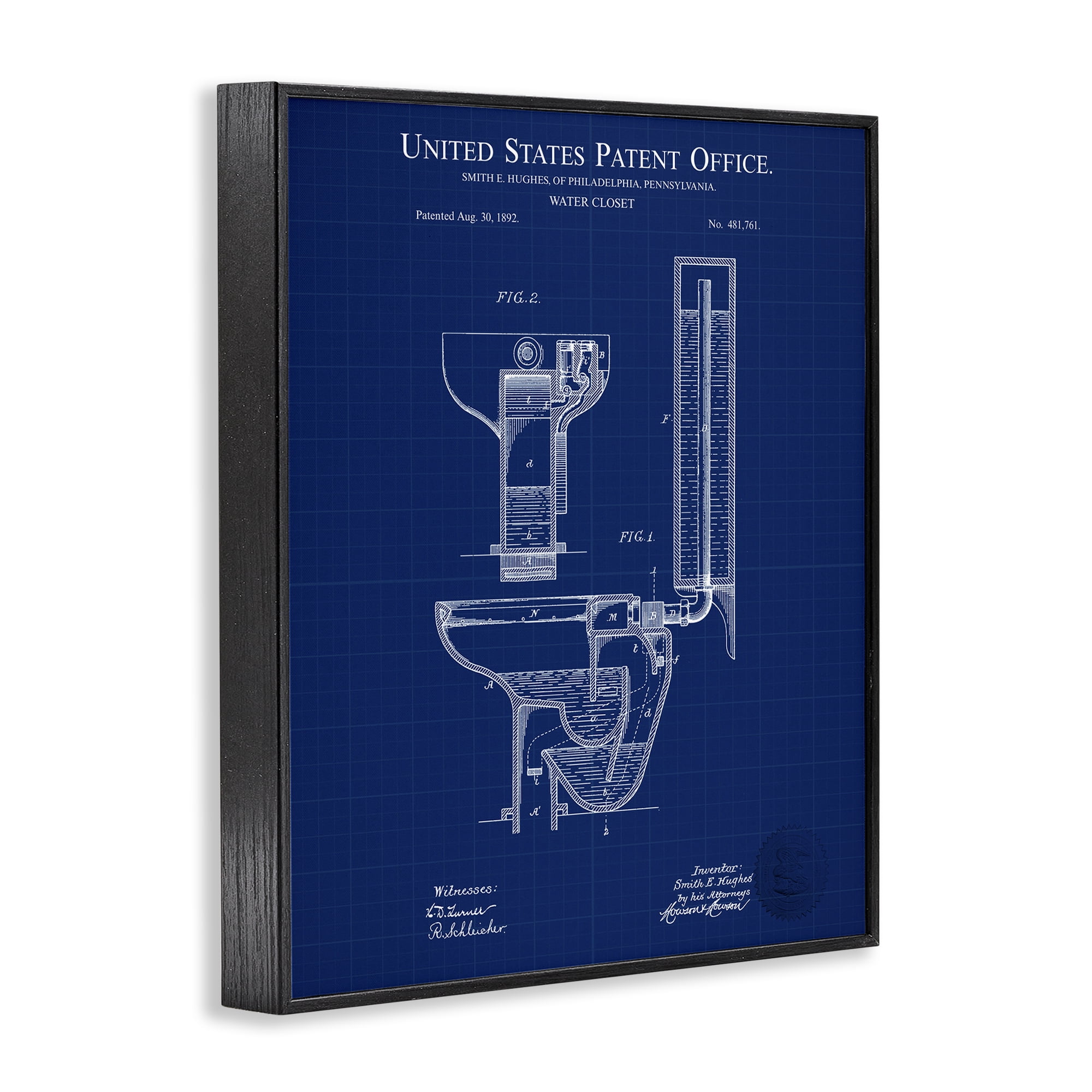 Stupell Industries Water Closet Blueprint Typography Painting Black Framed Art Print Wall Art, 11 x 14