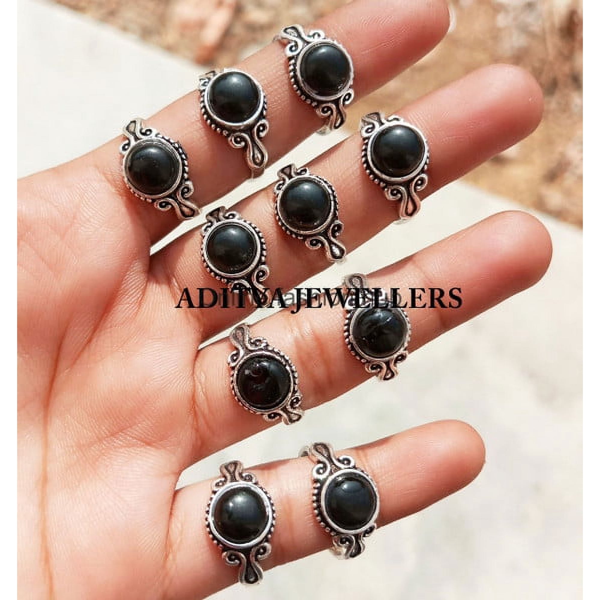 Black Onyx Gemstone 925 Sterling Silver Plated Handmade Ring 100 pcs