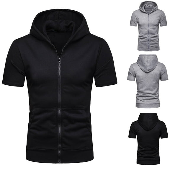 cllios Mens Summer Hooded T Shirts Zip up Short Sleeve Lightweight Tee Pullover Athletic Running Workout Tshirts Solid Color Sports Hoodies with Pockets