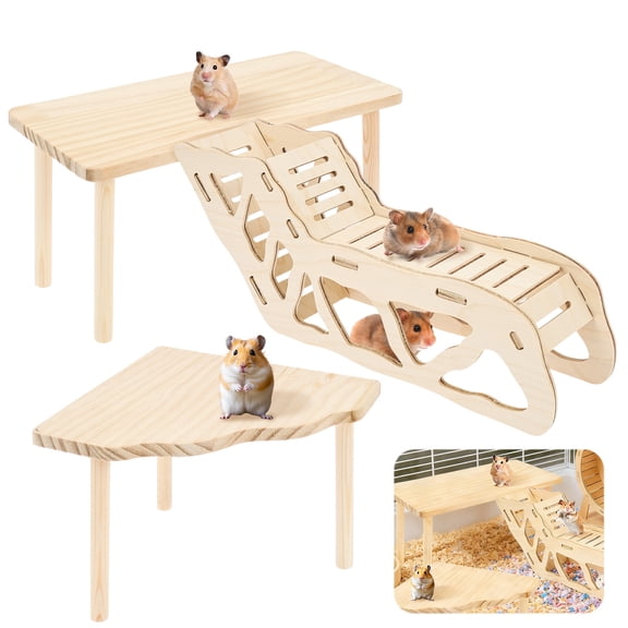 Threns Hamster Game Platform,3 Pcs Wooden Hamster Play Platform with Ramp Tunnel Shelter Small Pet Resting Area Hamster Cage Accessories for Guinea Pig