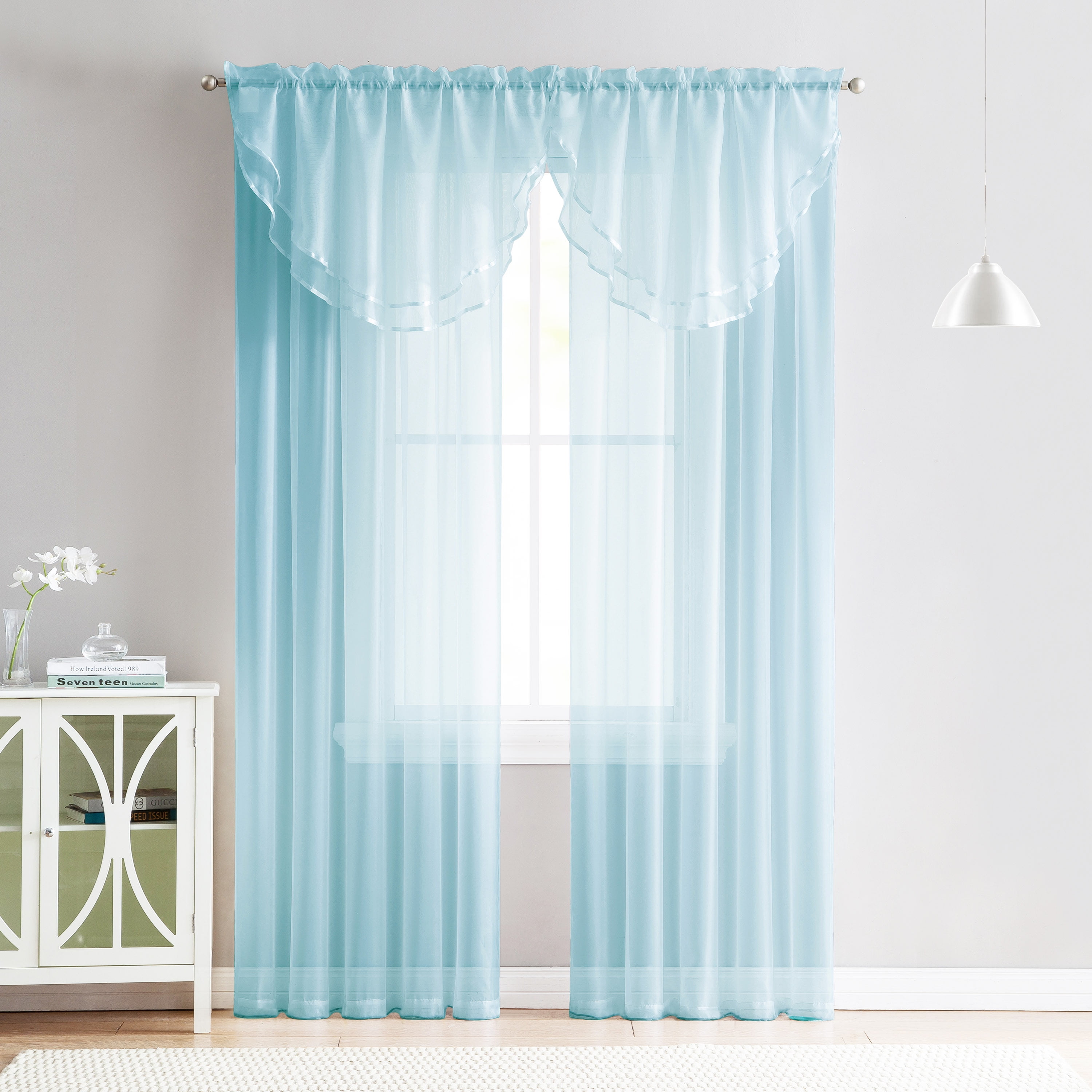 4 Piece Sheer Window Curtain Set for Living Room, Dining Room, Bay ...